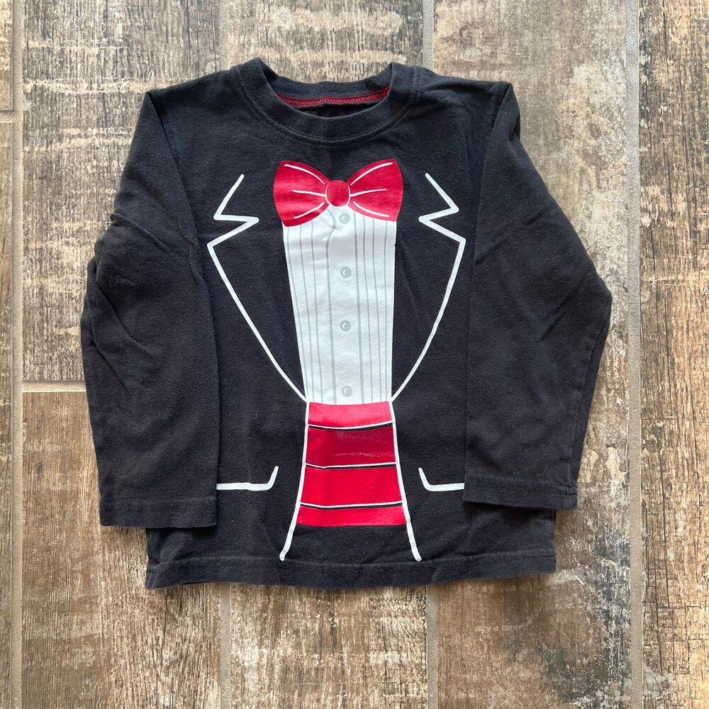 Tuxedo T-Shirt Long Sleeve Black Red Kids 3T